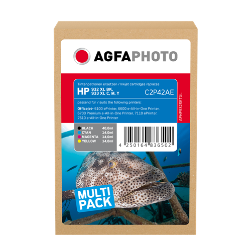 Agfa Photo 932XLBK+933XLC,M,Y Multipack zwart / cyan / magenta / geel