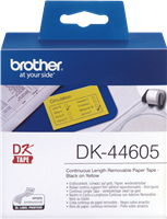 Brother DK-44605 Eindloze labels verwijderbaar 62mm x 30,48m Zwart op geel