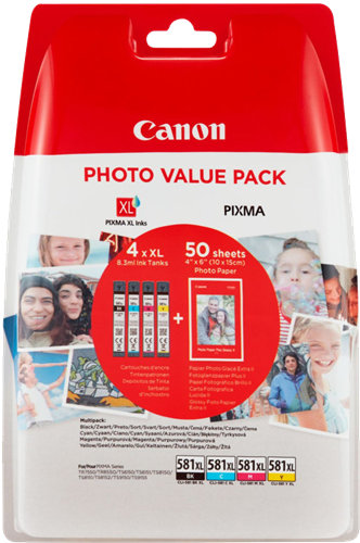 Canon CLI-581 XL Photo zwart / cyan / magenta / geel value pack
