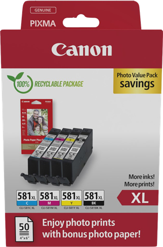 Canon CLI-581 XL zwart / cyan / magenta / geel value pack