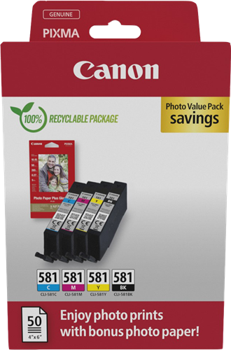 Canon CLI-581 zwart / cyan / magenta / geel value pack