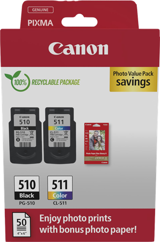 Canon PG-510+CL-511 zwart / meer kleuren / Wit value pack