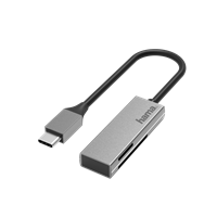Hama 00200131 USB-C kaartlezer USB 3.0, SD/microSD, aluminium Zilver
