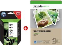 HP 301 zwart / meer kleuren value pack + Prindo Green Recyclingpapier 500 Blatt