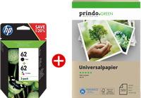 HP 62 zwart / meer kleuren value pack + Prindo Green Recyclingpapier 500 Blatt