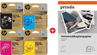 HP + Prindo Universal Papier 500 Blatt zwart / cyan / magenta / geel / Wit value pack 924e MCVP
