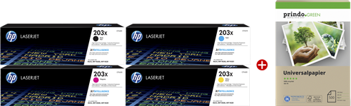 HP 203X zwart / cyan / magenta / geel value pack + Prindo Green Recyclingpapier 500 Blatt